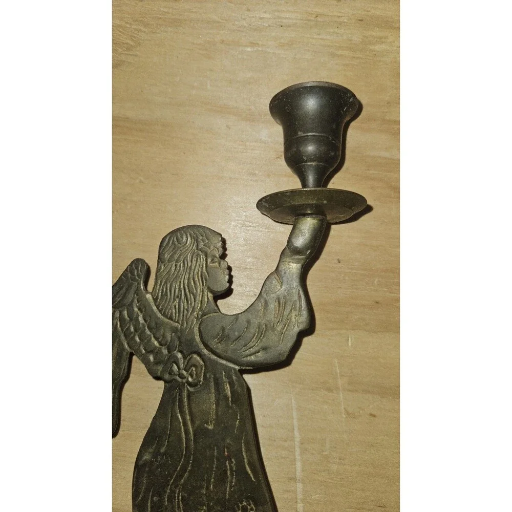 VTG Christmas Solid Brass Angel Candle Stick Holder Classic Holiday Decor 10